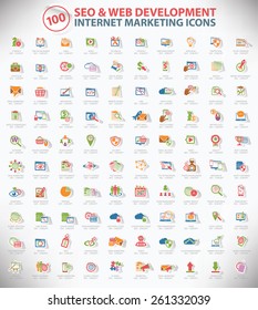 100 SEO and development icon set,Internet marketing icon set,Sticker design,clean vector