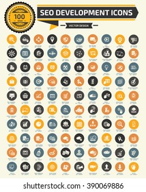 100 SEO Development,searching,marketing icon set,clean vector