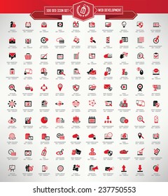 100 SEO and web development icon set,Red version,clean vector