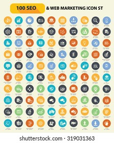 100 SEO and web development icon set design,clean vector