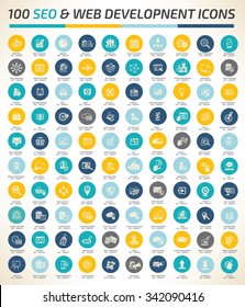 100 SEO And Web Development Icons,vector