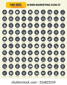 100 SEO,Web Development,marketing Icon Set On Black Buttons,clean Vector