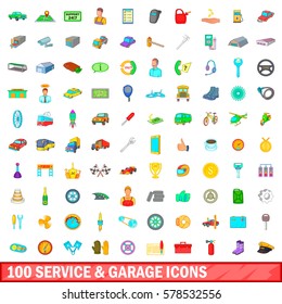 100 service and garage icons set in cartoon style for any design vector illustration