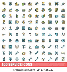 100 iconos de servicio. Conjunto de líneas de color de servicio iconos vectoriales color de línea delgada plano sobre blanco