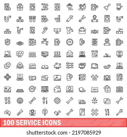 100 service icons set. Outline illustration of 100 service icons vector set isolated on white background