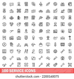 100 iconos de servicio. Ilustración de esquema de 100 iconos de servicio conjunto de vectores aislados en fondo blanco