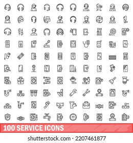 100 service icons set. Outline illustration of 100 service icons vector set isolated on white background
