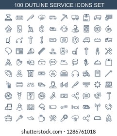 100 service icons. Trendy service icons white background. Included outline icons such as ambulance, hacksaw, share, cloud protection, door knob. service icon for web and mobile.