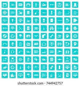 100 set in grunge style blue color isolated on white background vector illustration