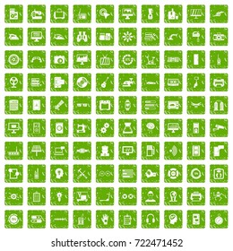 100 set in grunge style green color isolated on white background vector illustration