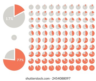 100 set gráfico circular diseño gráfico, Infografía, Barra de progreso redondeada, Conjunto de diagrama circular, infografía Iconos Diseño Símbolo Vector plano