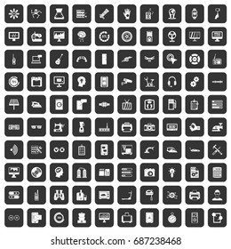 100 settings icons set in black color isolated vector illustration