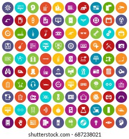 100 settings icons set in different colors circle isolated vector illustration