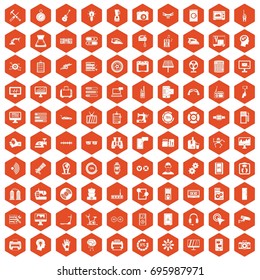 100 settings icons set in orange hexagon isolated vector illustration