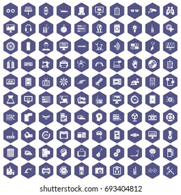 100 settings icons set in purple hexagon isolated vector illustration