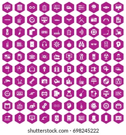 100 settings icons set in violet hexagon isolated vector illustration