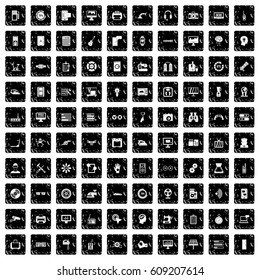 100 settings set in grunge style isolated vector illustration