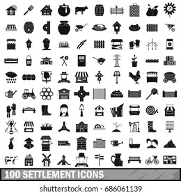 100 settlement icons set in simple style for any design vector illustration