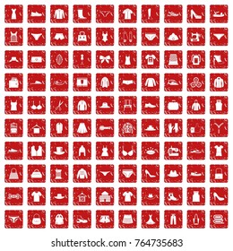 100 sewing icons set in grunge style red color isolated on white background vector illustration
