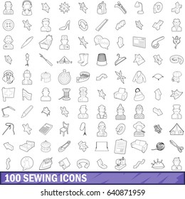 100 sewing icons set in outline style for any design vector illustration