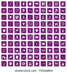 100 shield icons set in grunge style purple color isolated on white background vector illustration