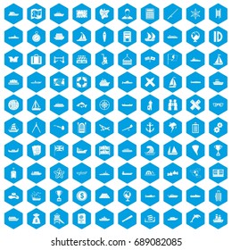 100 shipping icons set in blue hexagon isolated vector illustration