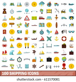 100 shipping icons set in flat style for any design vector illustration