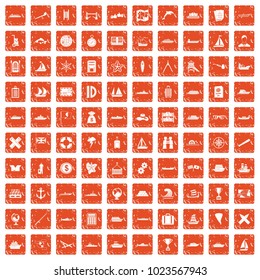 100 shipping icons set in grunge style orange color isolated on white background vector illustration