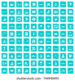 100 shipping icons set in grunge style blue color isolated on white background vector illustration
