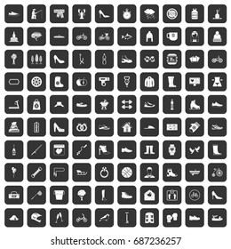 100 shoe icons set in black color isolated vector illustration