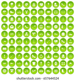 100 shoe icons set green circle isolated on white background vector illustration