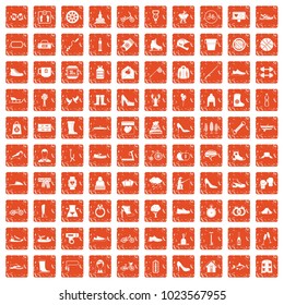 100 shoe icons set in grunge style orange color isolated on white background vector illustration