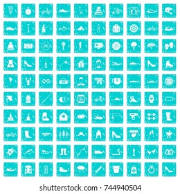 100 shoe icons set in grunge style blue color isolated on white background vector illustration