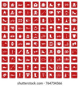 100 shoe icons set in grunge style red color isolated on white background vector illustration