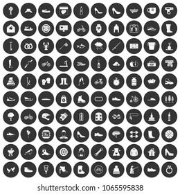 100 shoe icons set in simple style white on black circle color isolated on white background vector illustration