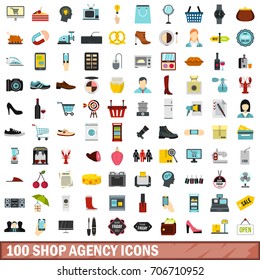 100 shop agency icons set in flat style for any design vector illustration
