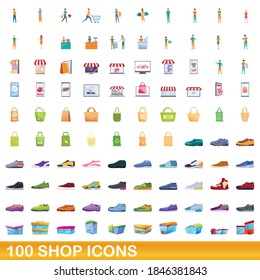 100 shop icons set. Cartoon illustration of 100 shop icons vector set isolated on white background
