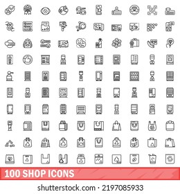 100 shop icons set. Outline illustration of 100 shop icons vector set isolated on white background