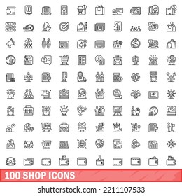 100 shop icons set. Outline illustration of 100 shop icons vector set isolated on white background