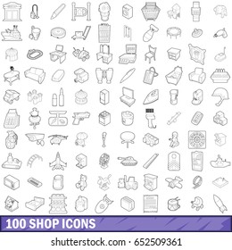 100 shop icons set in outline style for any design vector illustration