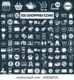 100 shopping icon set white on color background