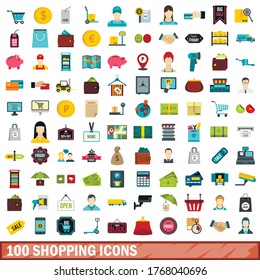 100 shopping icons set in flat style for any design vector illustration