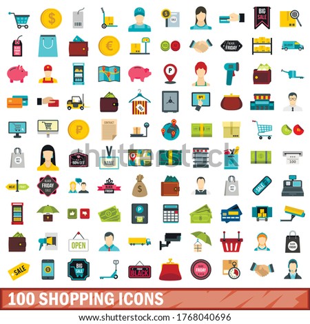 100 shopping icons set in flat style for any design vector illustration