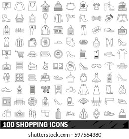 100 shopping icons set in outline style for any design vector illustration