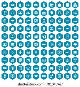 100 shopping icons set in sapphirine hexagon isolated vector illustration
