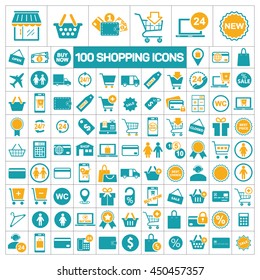 100 Shopping Icons Set Two Color On White Background