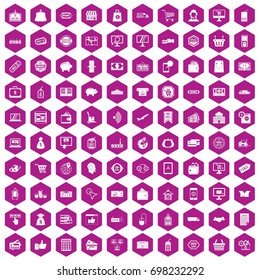 100 shopping icons set in violet hexagon isolated vector illustration