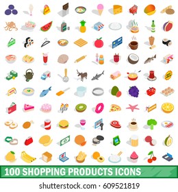 100 shopping products icons set in isometric 3d style for any design vector illustration