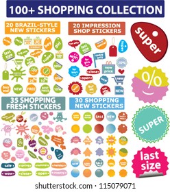 100 shopping sales icons & labels set, vector