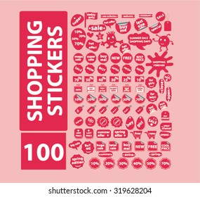 100 shopping, sales stickers icons